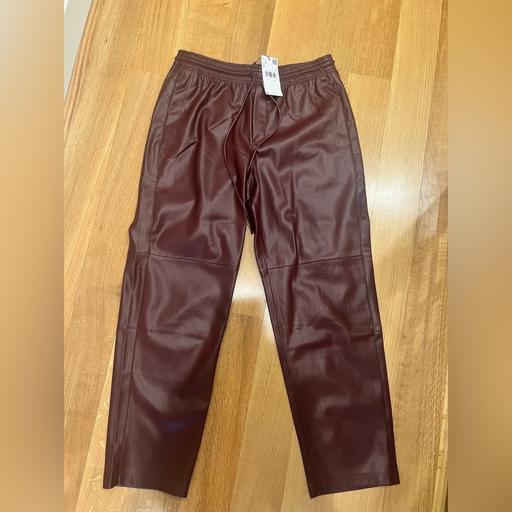 Mango leather effect elastic waist trousers.